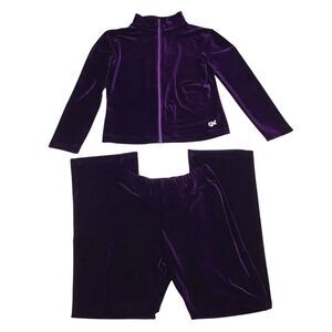 GK Purple Velvet Sweatpants Jacket Track Suit Women M Warm Up Outfit Set Grunge
